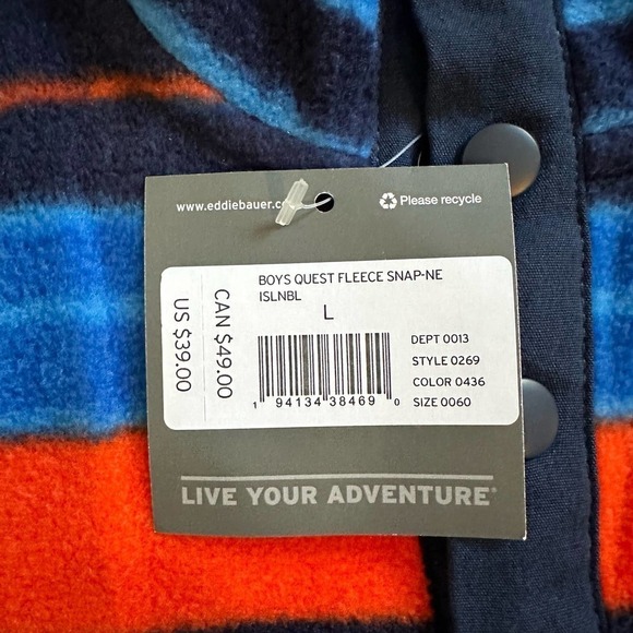 NWT Eddie Bower Boys Quest Fleece Snap Neck Pullover Stripe Large - Picture 3 of 6